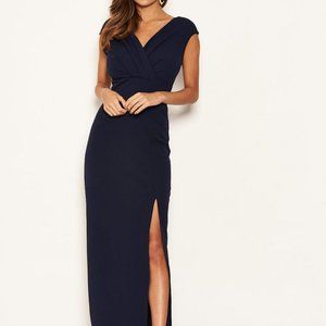 AX Paris Women's Navy Wrap V-Neck Slit Maxi Dress